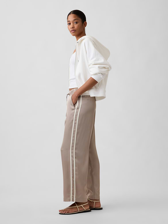 Satin Straight-Leg Crop Pants
