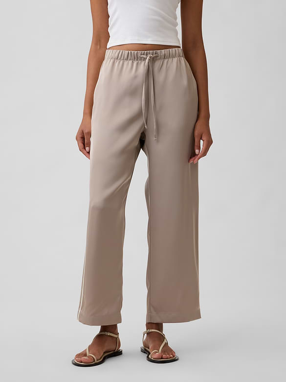 Satin Straight-Leg Crop Pants