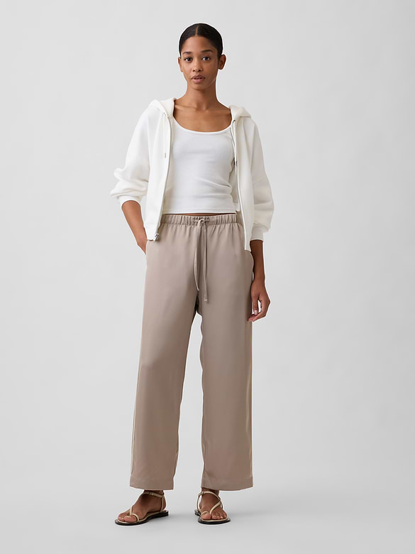 Satin Straight-Leg Crop Pants