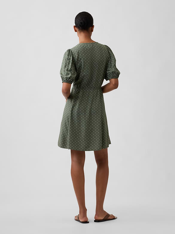 Puff Sleeve V-Neck Mini Dress
