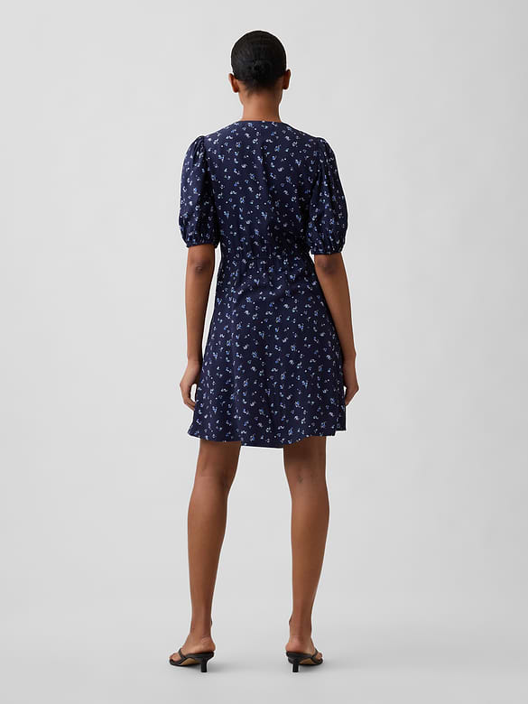 Puff Sleeve V-Neck Mini Dress