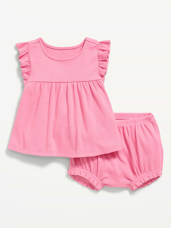 Ribbed Flutter-Sleeve Top and Shorts Set for Baby