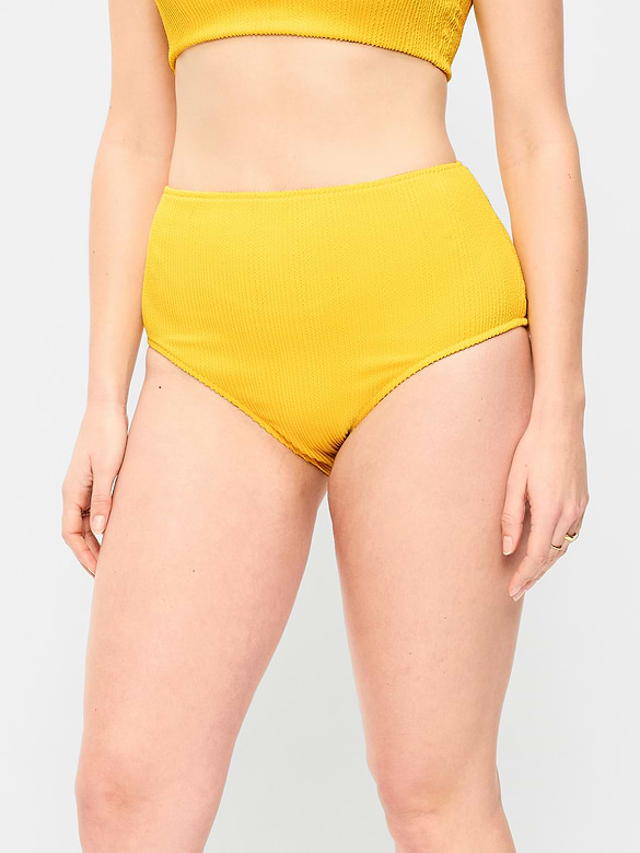 High-Waisted Ribbed Bikini Swim Bottoms