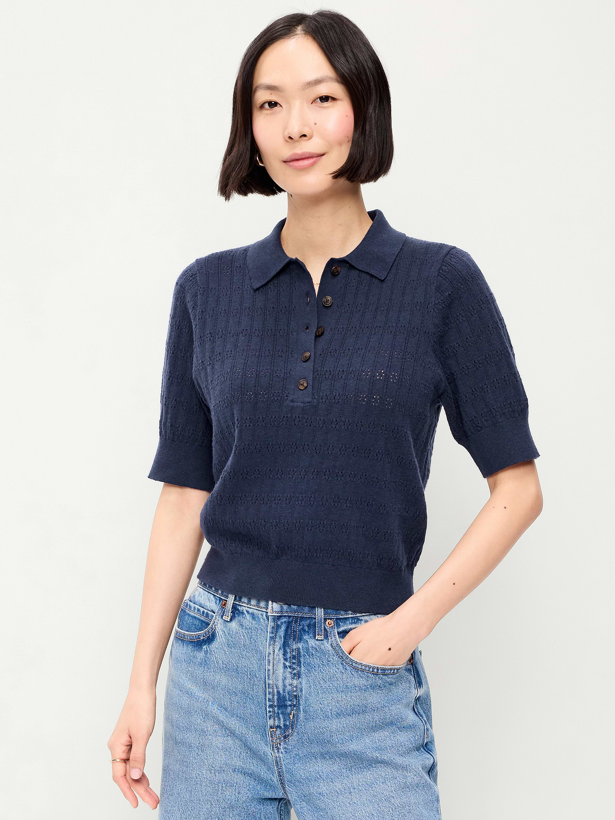 Image number 1 showing, SoSoft Lite Short-Sleeve Pointelle Cropped Polo