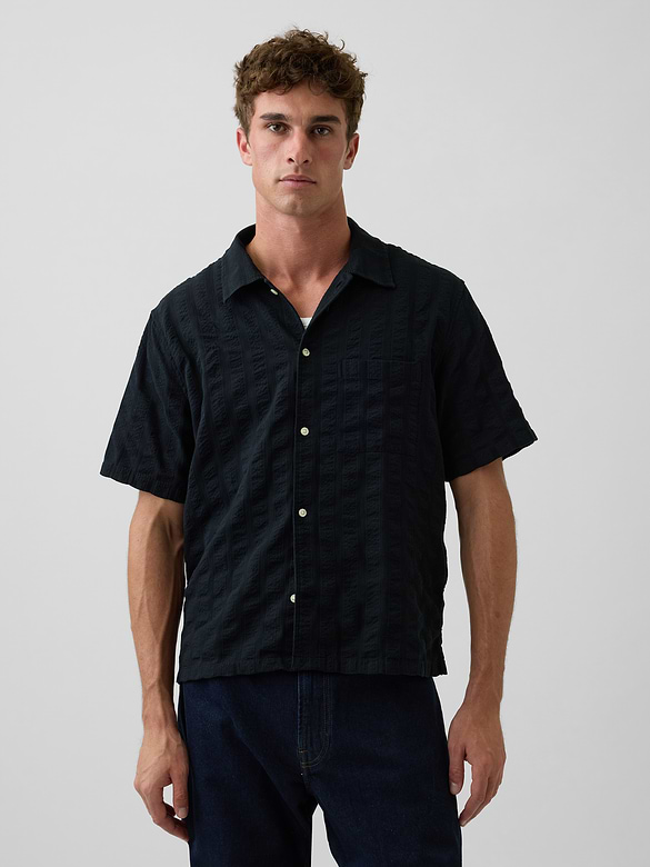 Dobby Relaxed Straight-Hem Shirt