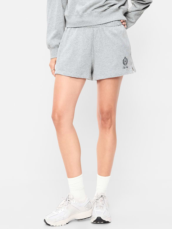 Short ample en denim à taille haute à logo, entrejambe de 7,5 cm