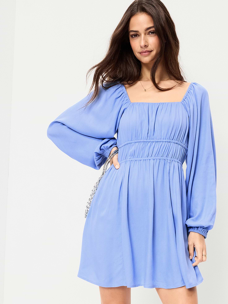 Image number 3 showing, Long-Sleeve Square-Neck Mini Dress