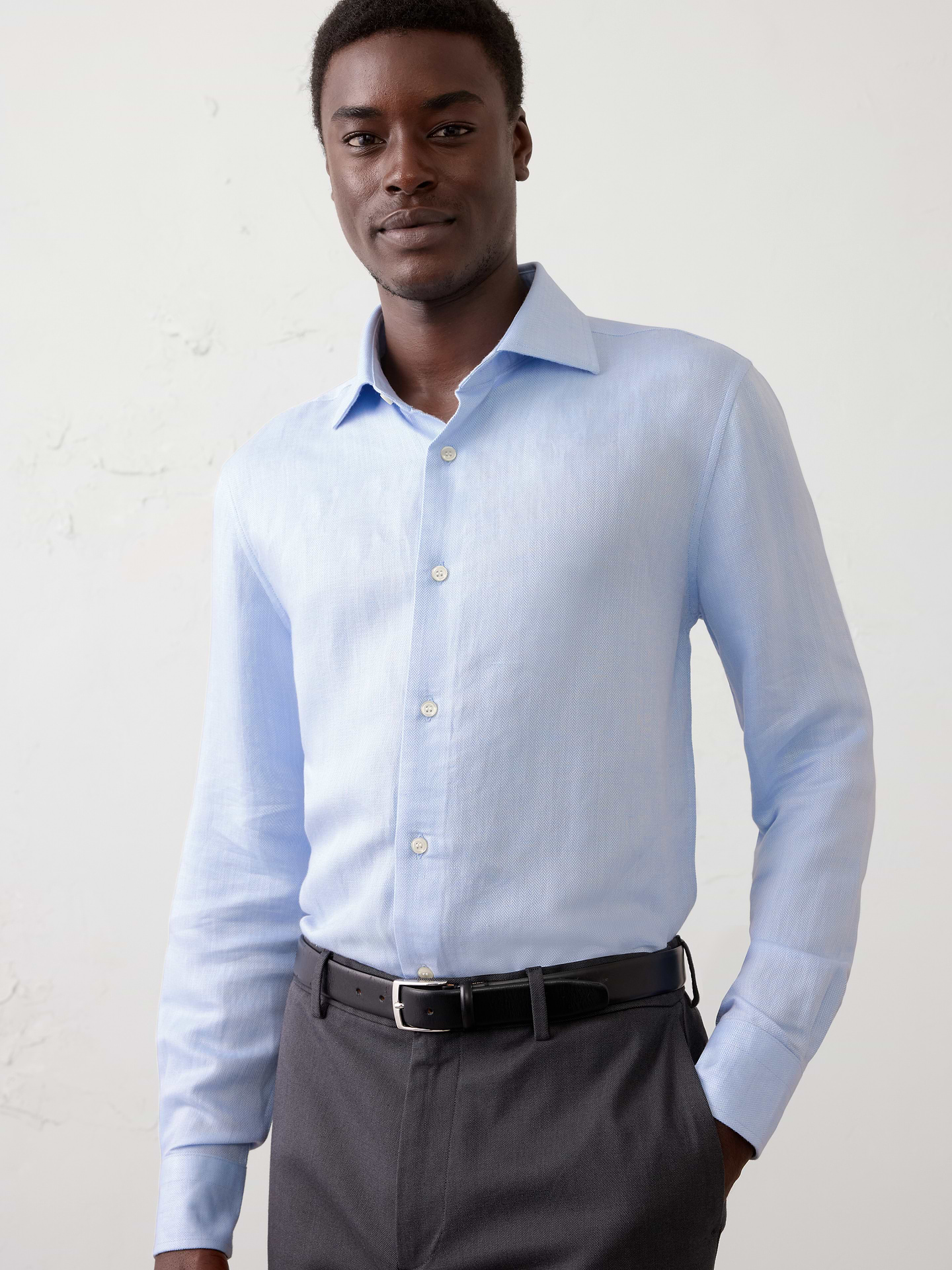Image number 1 showing, Slim-Fit Linen-Blend Dress Shirt