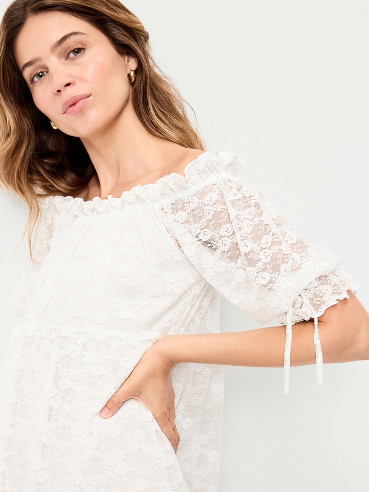 Image number 5 showing, Off-The-Shoulder Lace Mini Dress