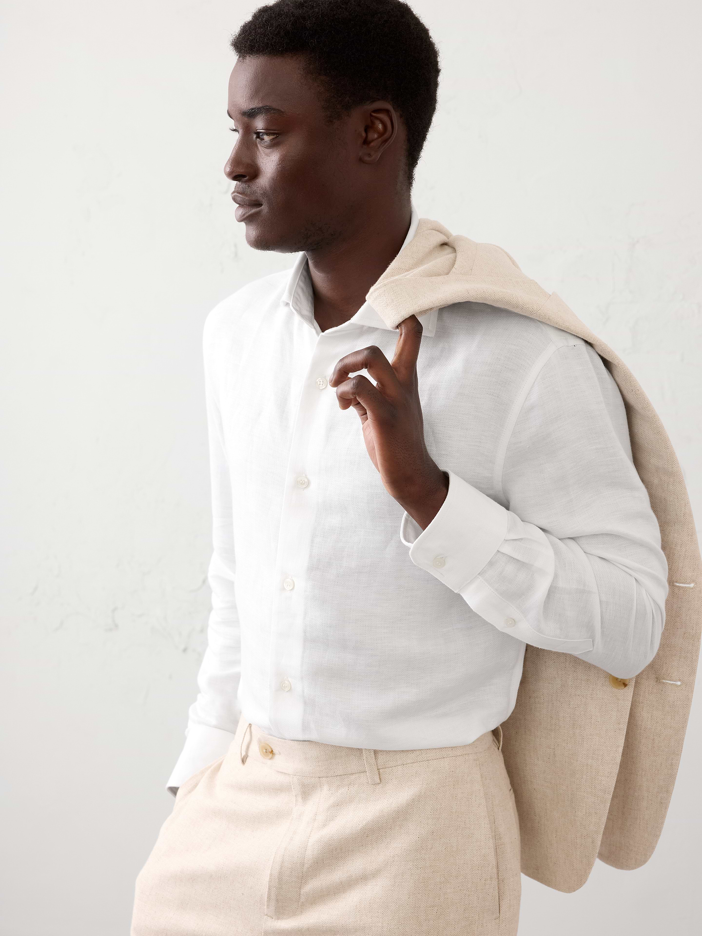 Image number 1 showing, Slim-Fit Linen-Blend Dress Shirt