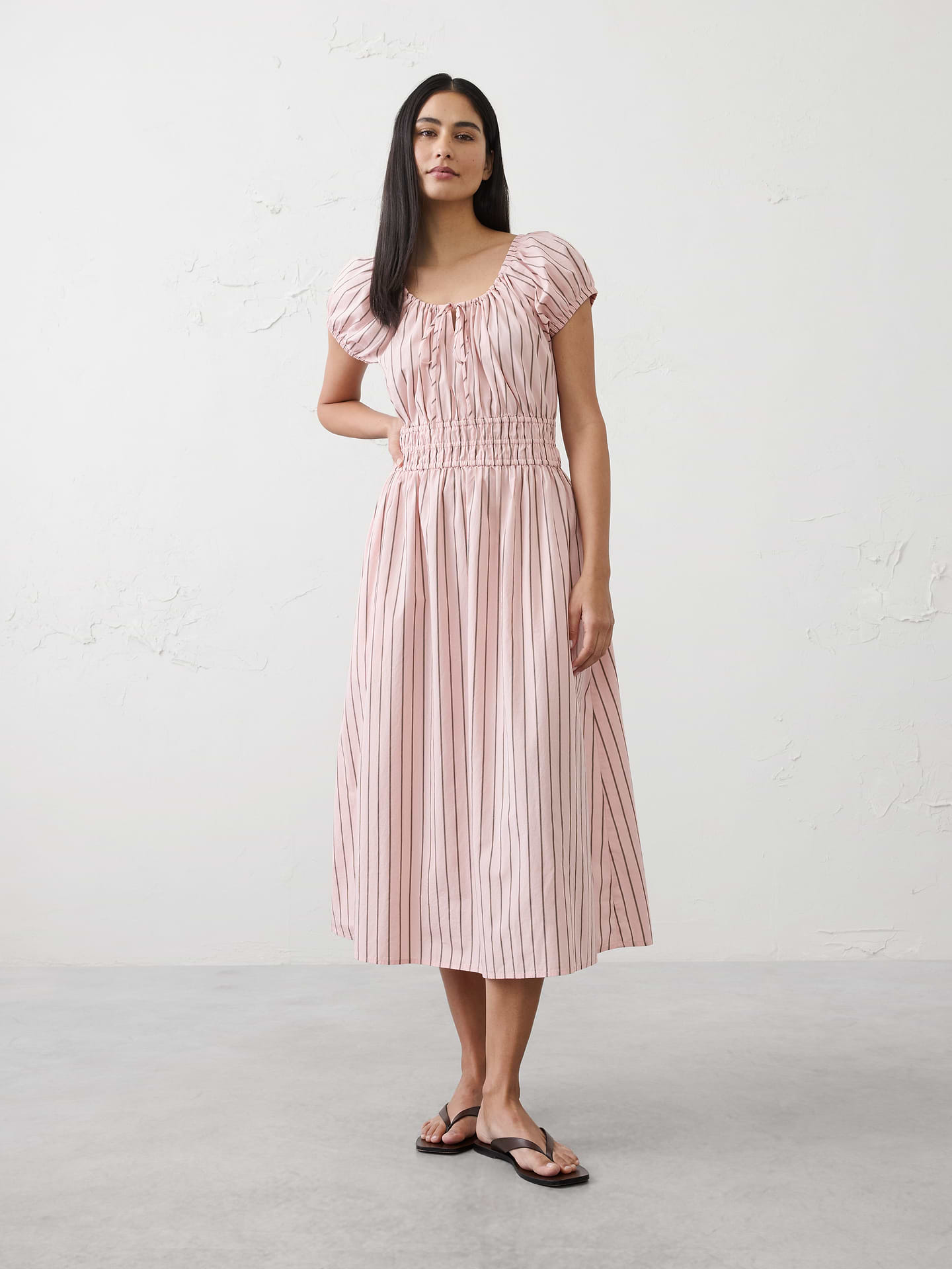 Image number 1 showing, Poplin Gathered-Neck Midi Dress