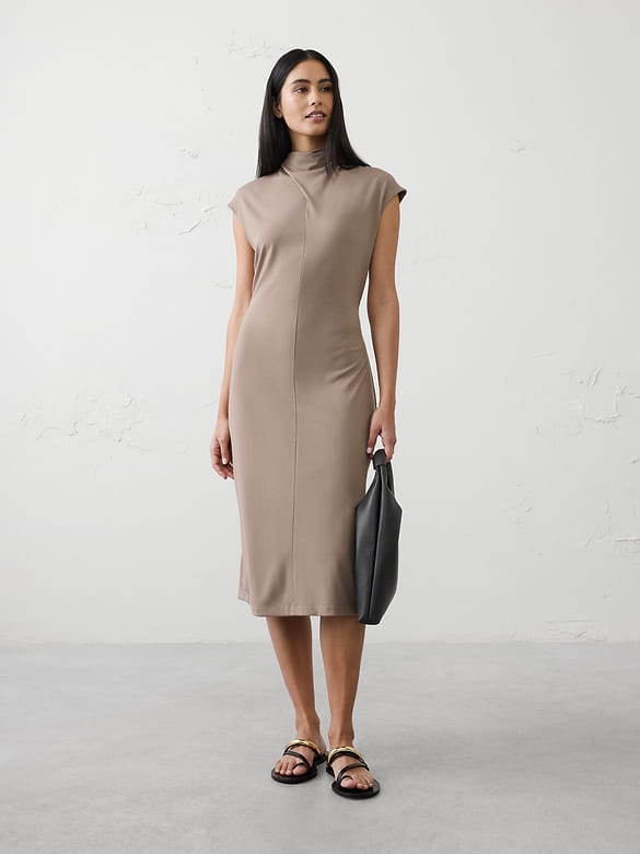 Mock-Neck Midi Dress