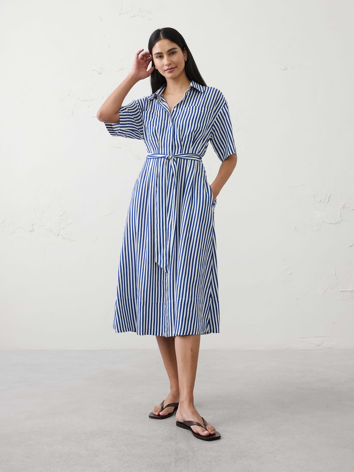 Image number 1 showing, Pleated Midi Shirtdress
