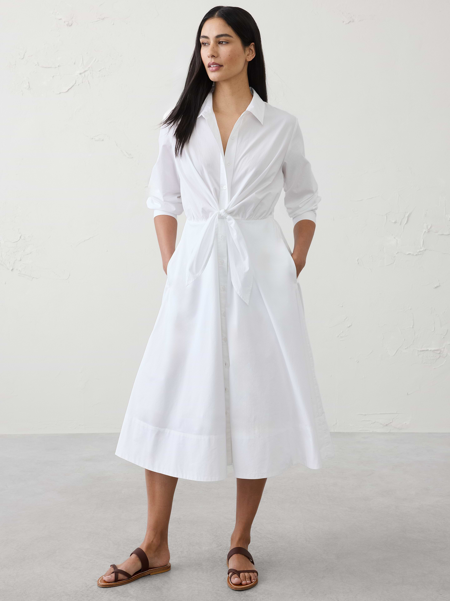 Image number 1 showing, Poplin Wrap-Tie Midi Shirtdress