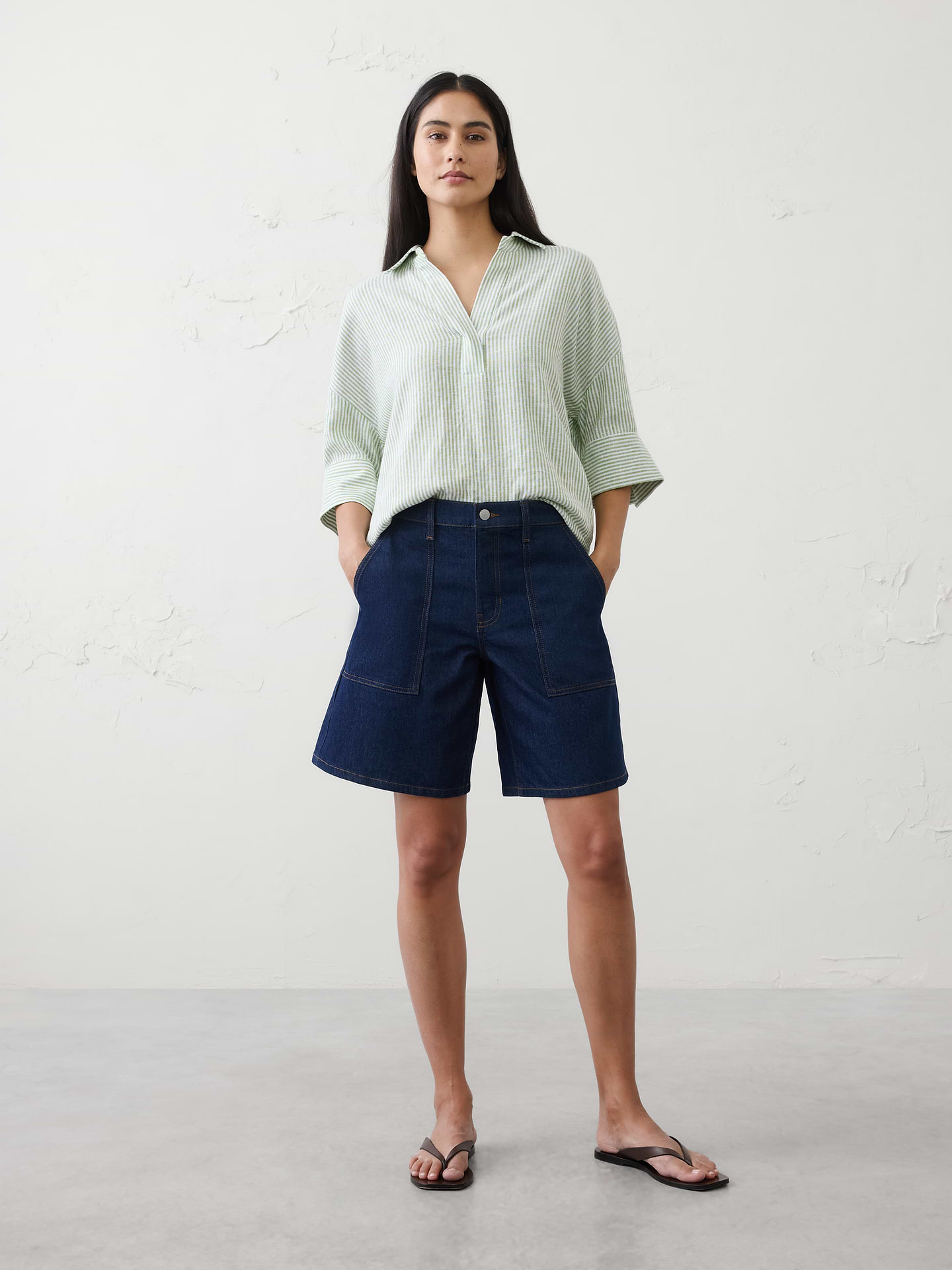 Image number 1 showing, Mid-Rise Denim Bermuda Short