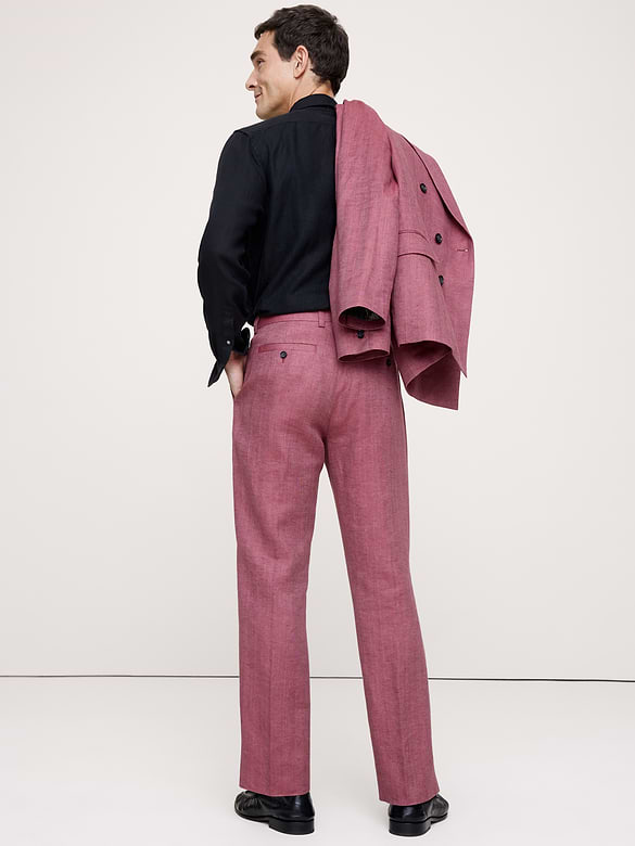 Pantalon de complet droit en lin et laine mérinos