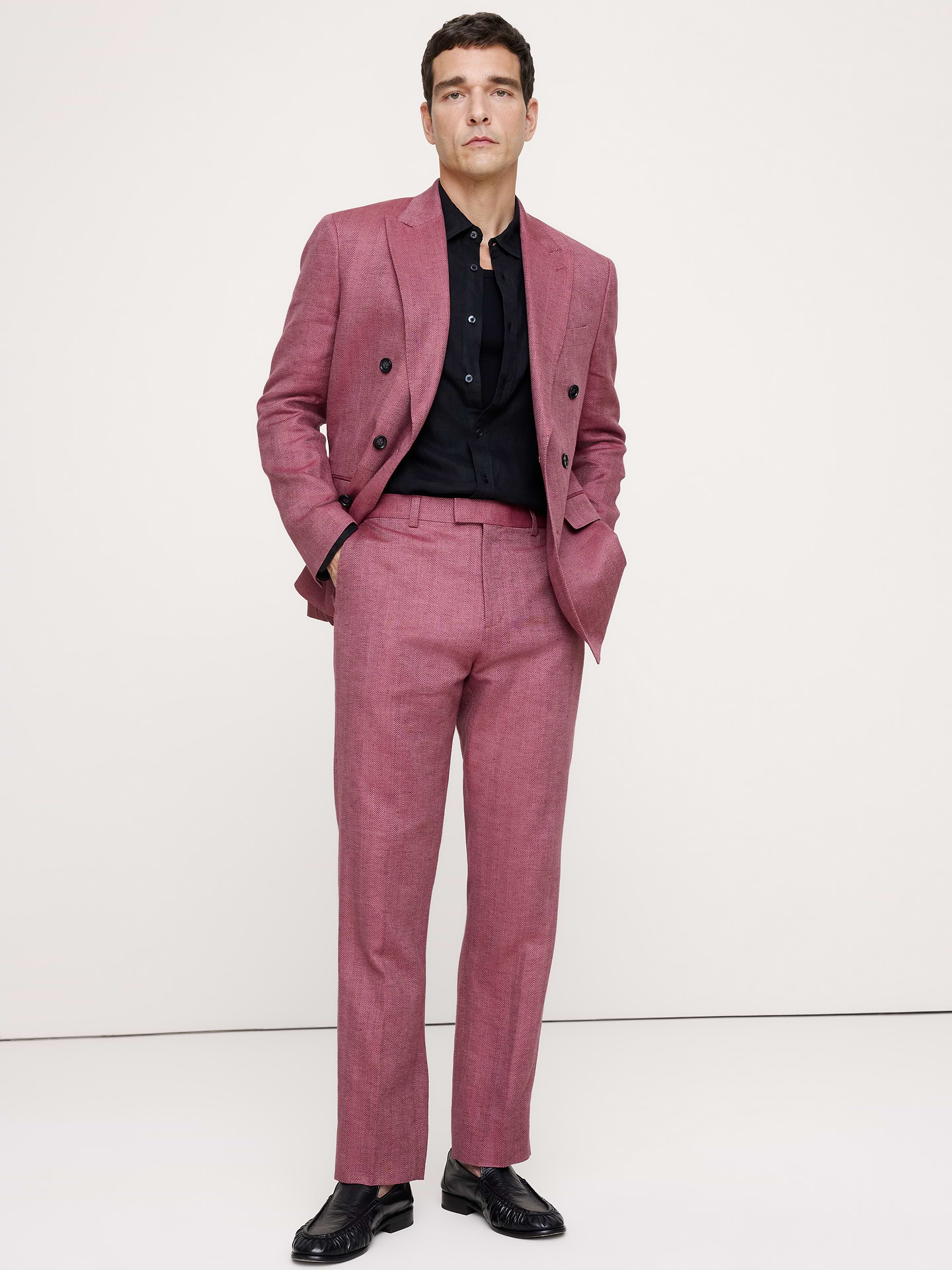 L'image numéro 1 présente Pantalon de complet droit en lin et laine mérinos