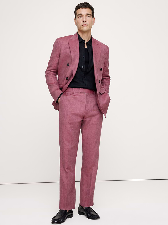 Pantalon de complet droit en lin et laine mérinos