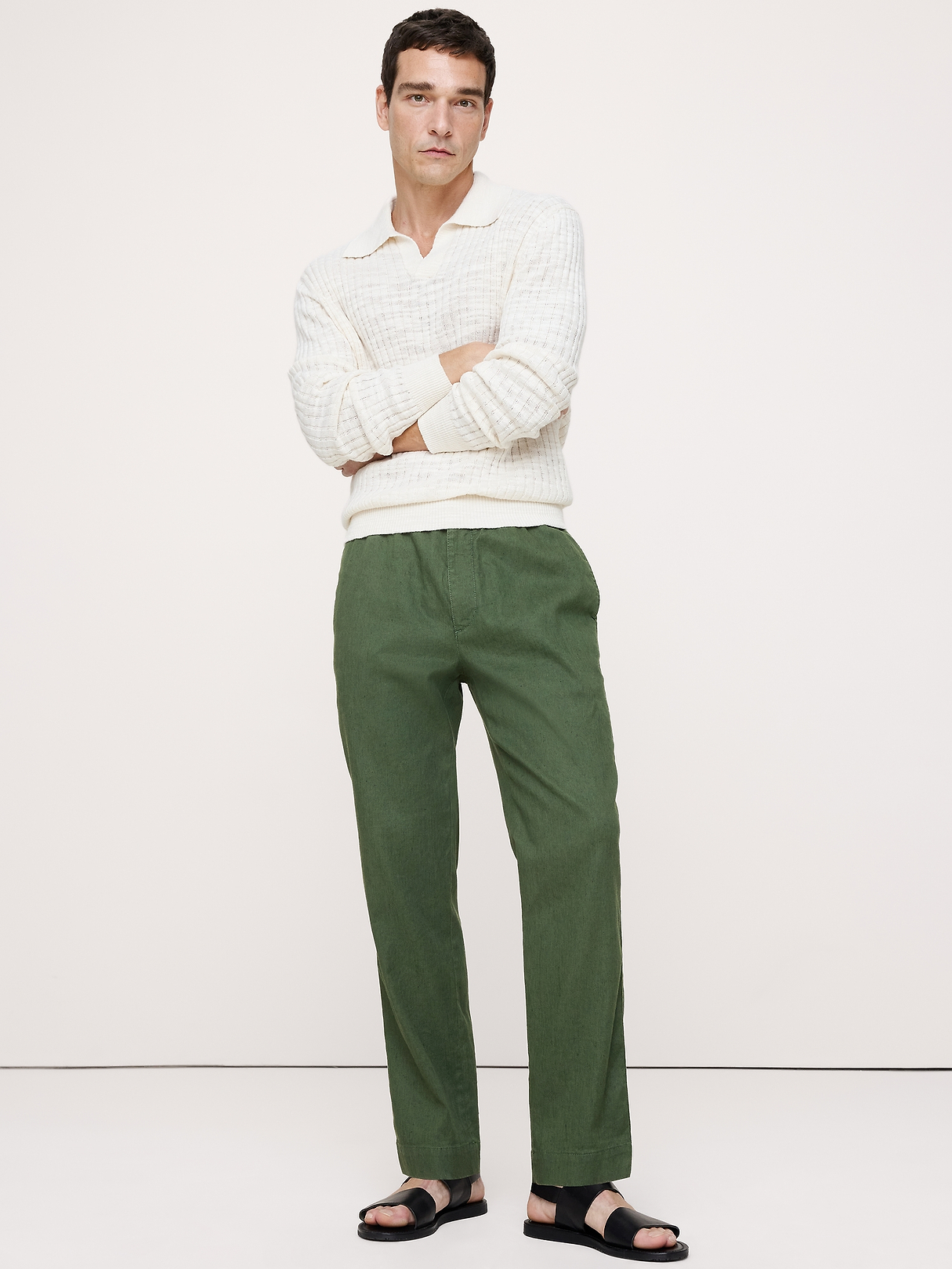 Straight Italian Linen-Cotton Pull-On Pant | Banana Republic