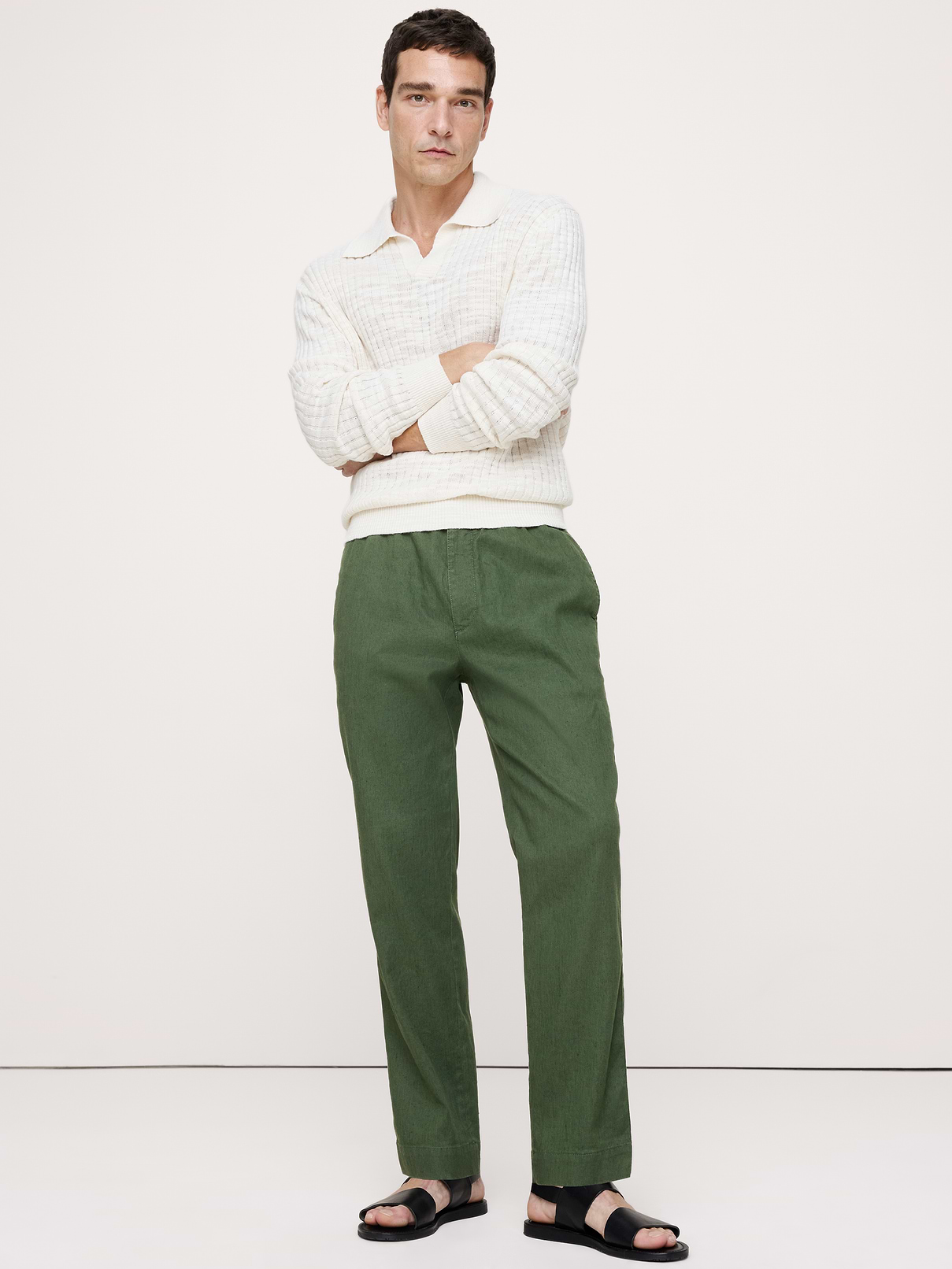 Straight Italian Linen-Cotton Pull-On Pant