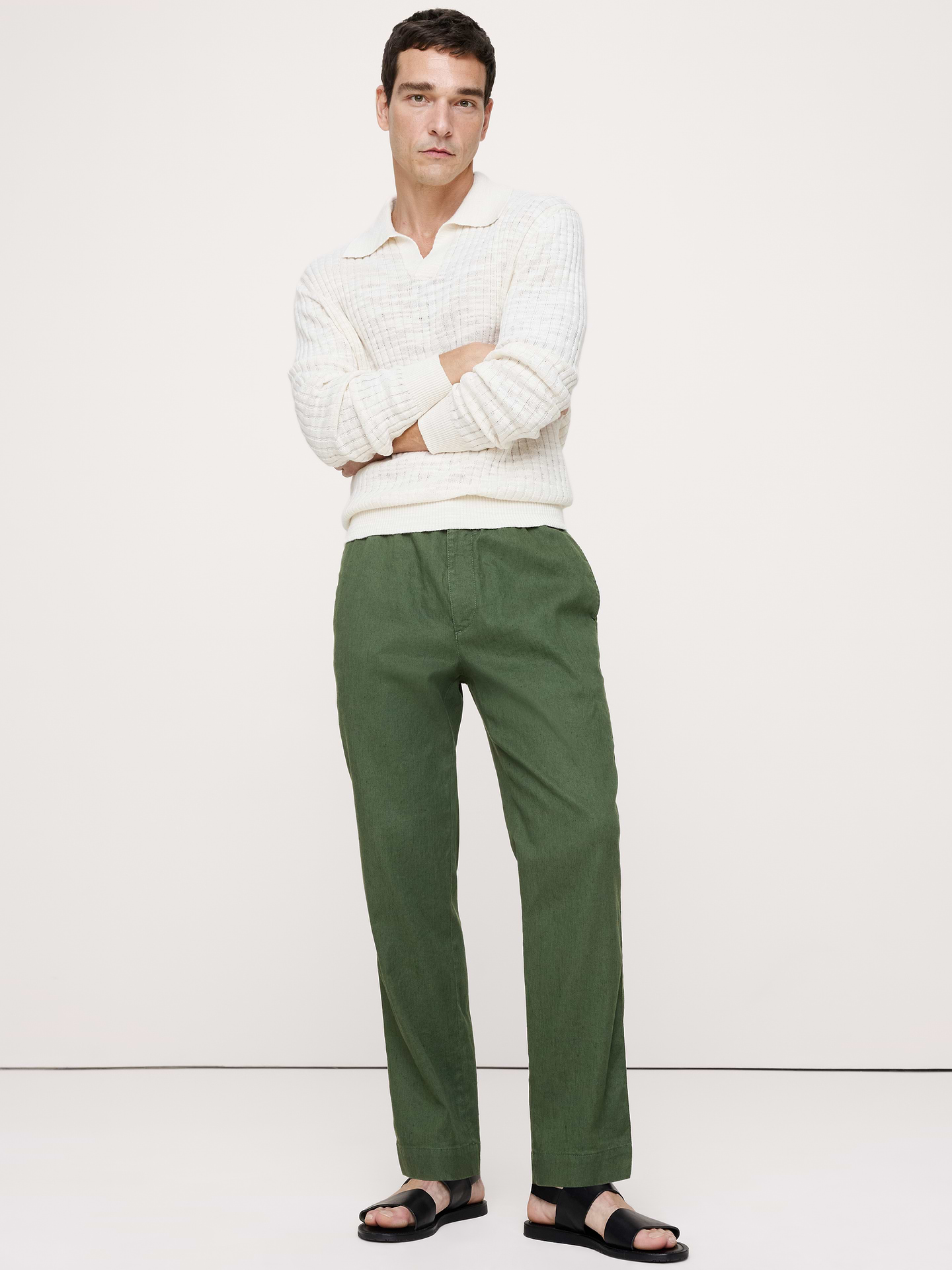 Image number 1 showing, Straight Italian Linen-Cotton Pull-On Pant