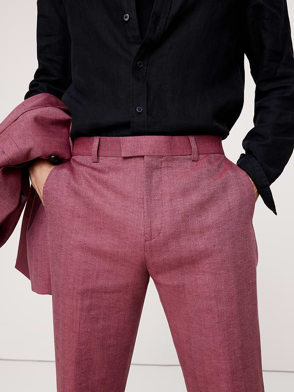 Pantalon de complet droit en lin et laine mérinos
