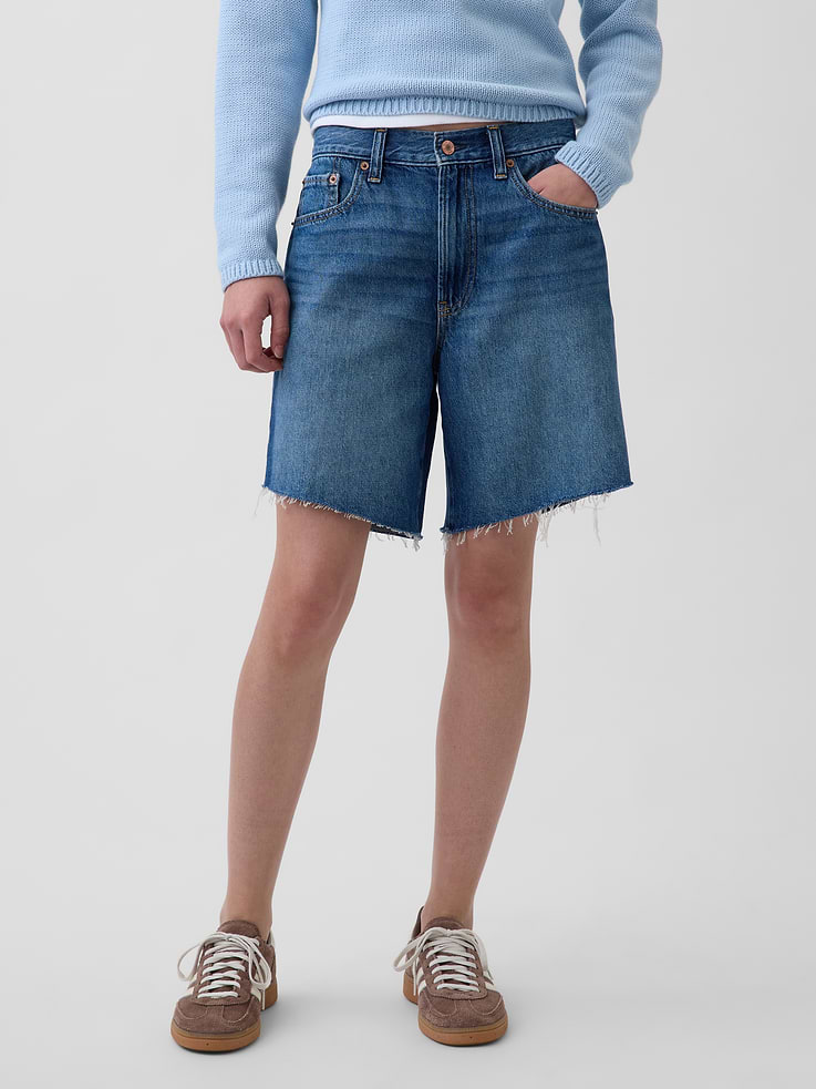Image number 2 showing, 8" Mid Rise Loose Denim Bermuda Shorts