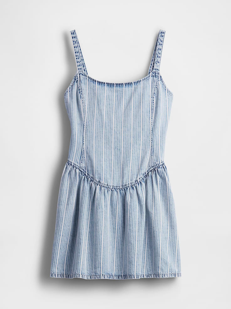 Image number 5 showing, UltraSoft Denim Stripe Drop-Waist Mini Dress