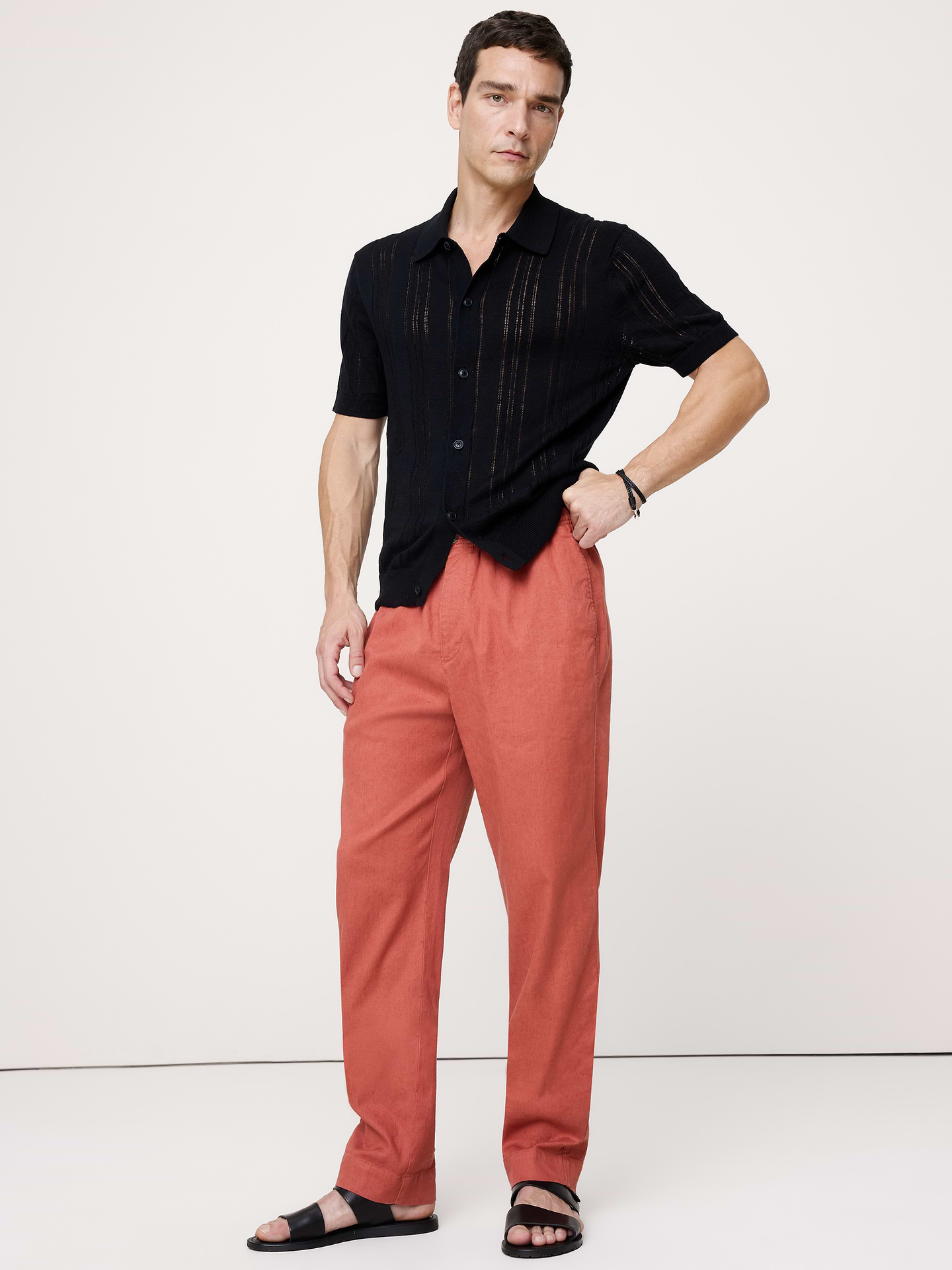 Image number 1 showing, Straight Italian Linen-Cotton Pull-On Pant