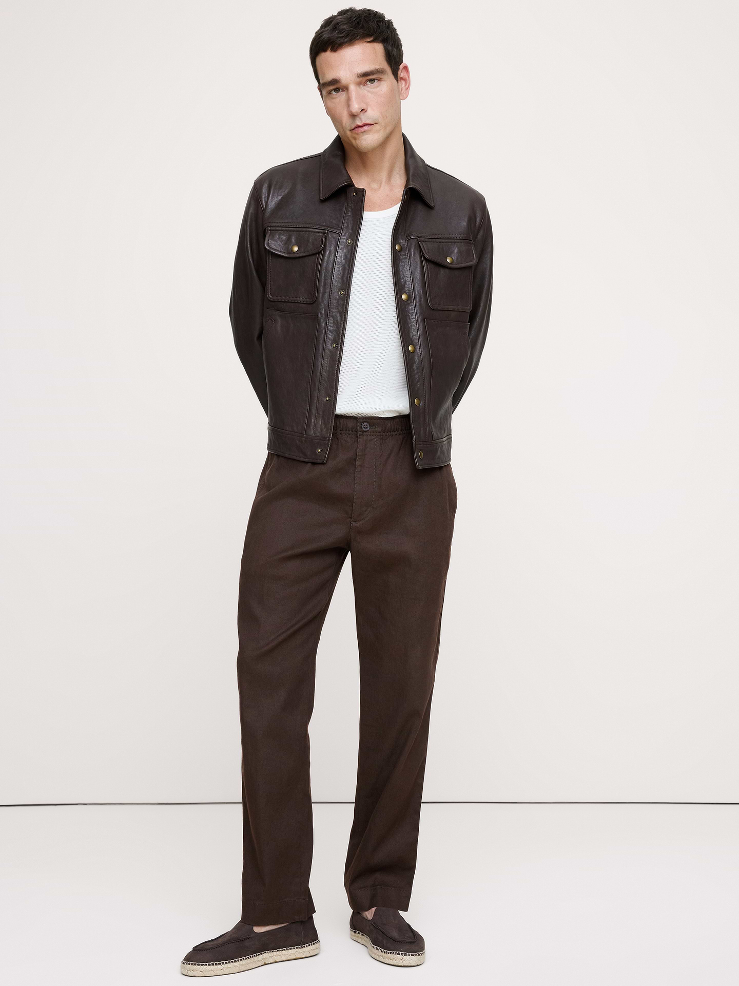 Image number 1 showing, Straight Italian Linen-Cotton Pull-On Pant