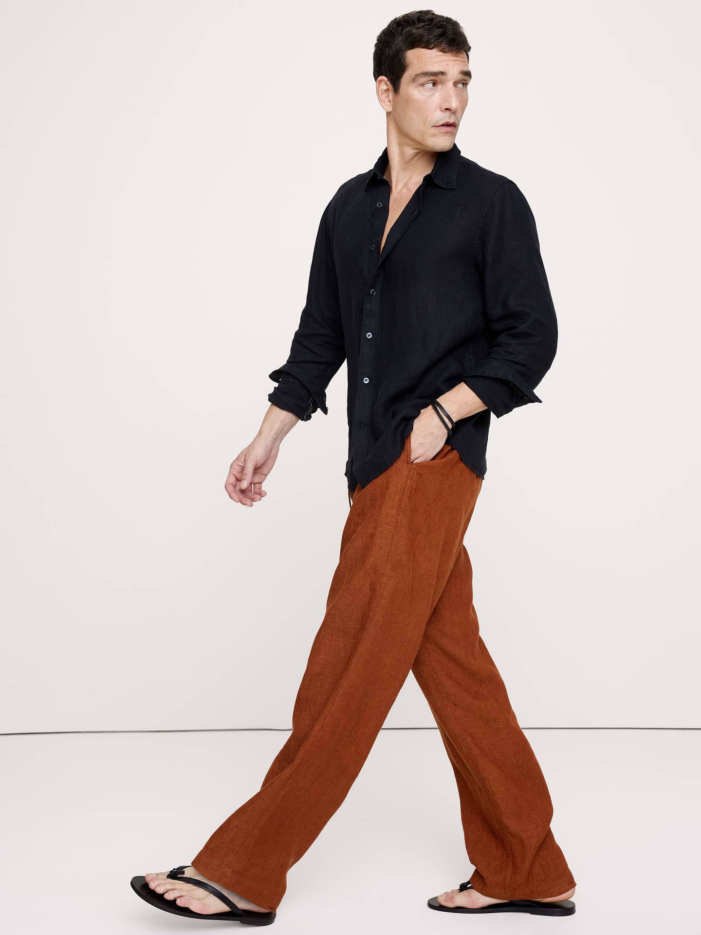 Image 3 de 4, Pantalon de plage décontracté en lin à taille extensible