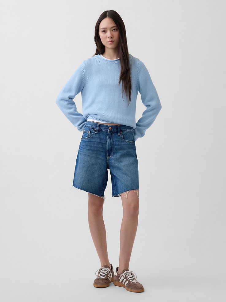 Image number 1 showing, 8" Mid Rise Loose Denim Bermuda Shorts