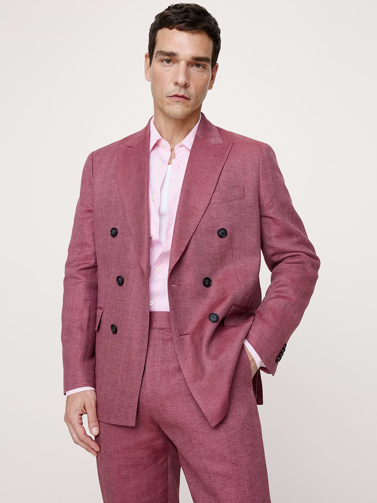 Double-Breasted Linen-Merino Suit Jacket