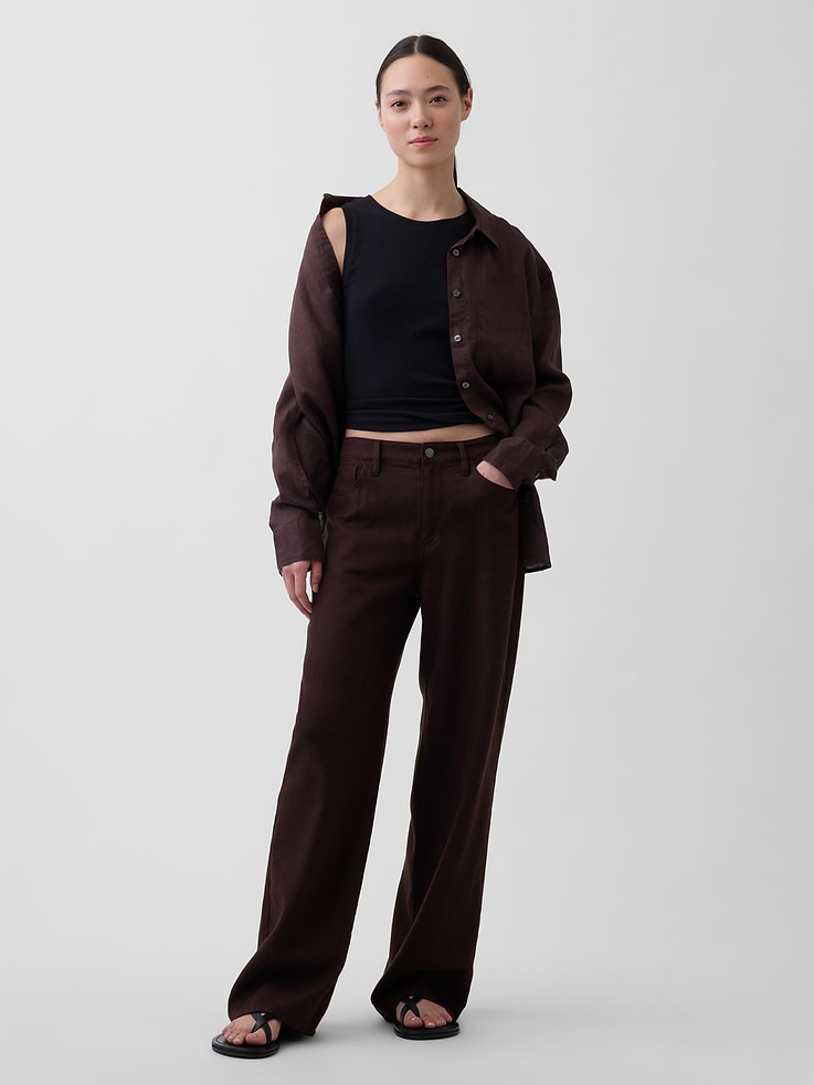 Image number 1 showing, Linen-Cotton Wide-Leg Pants