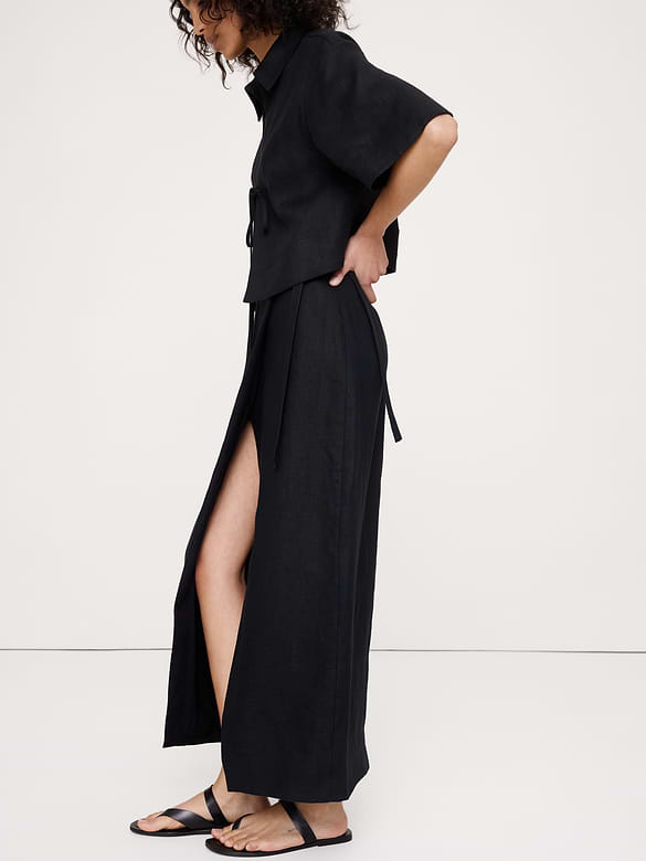 Linen Wrap Maxi Skirt