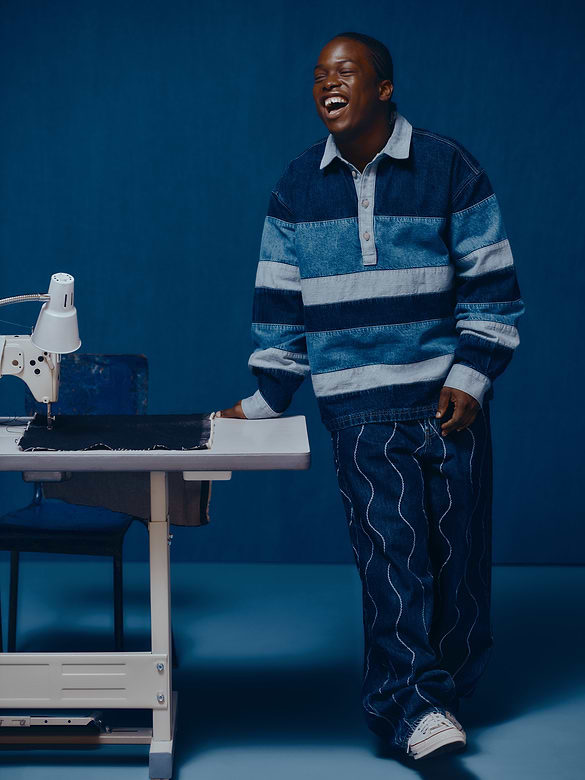 Gap × HFR Stripe Denim Polo Shirt by Daveed Baptiste