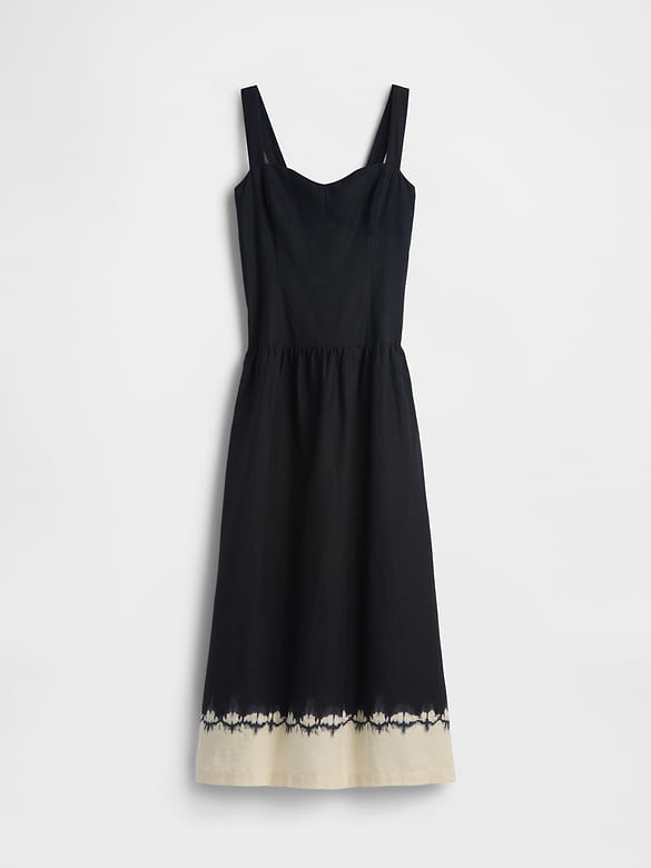 Linen-Blend Drop-Waist Corset Maxi Dress
