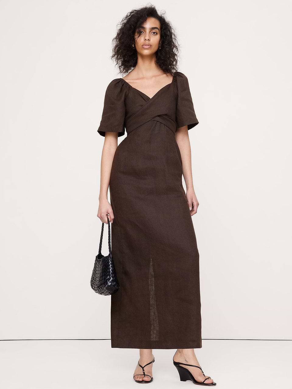 banana republic brown linen dress Sweetheart Maxi Plunging V-Neckline Reversible A-Line Dress With Size:US 9 A straight and easy