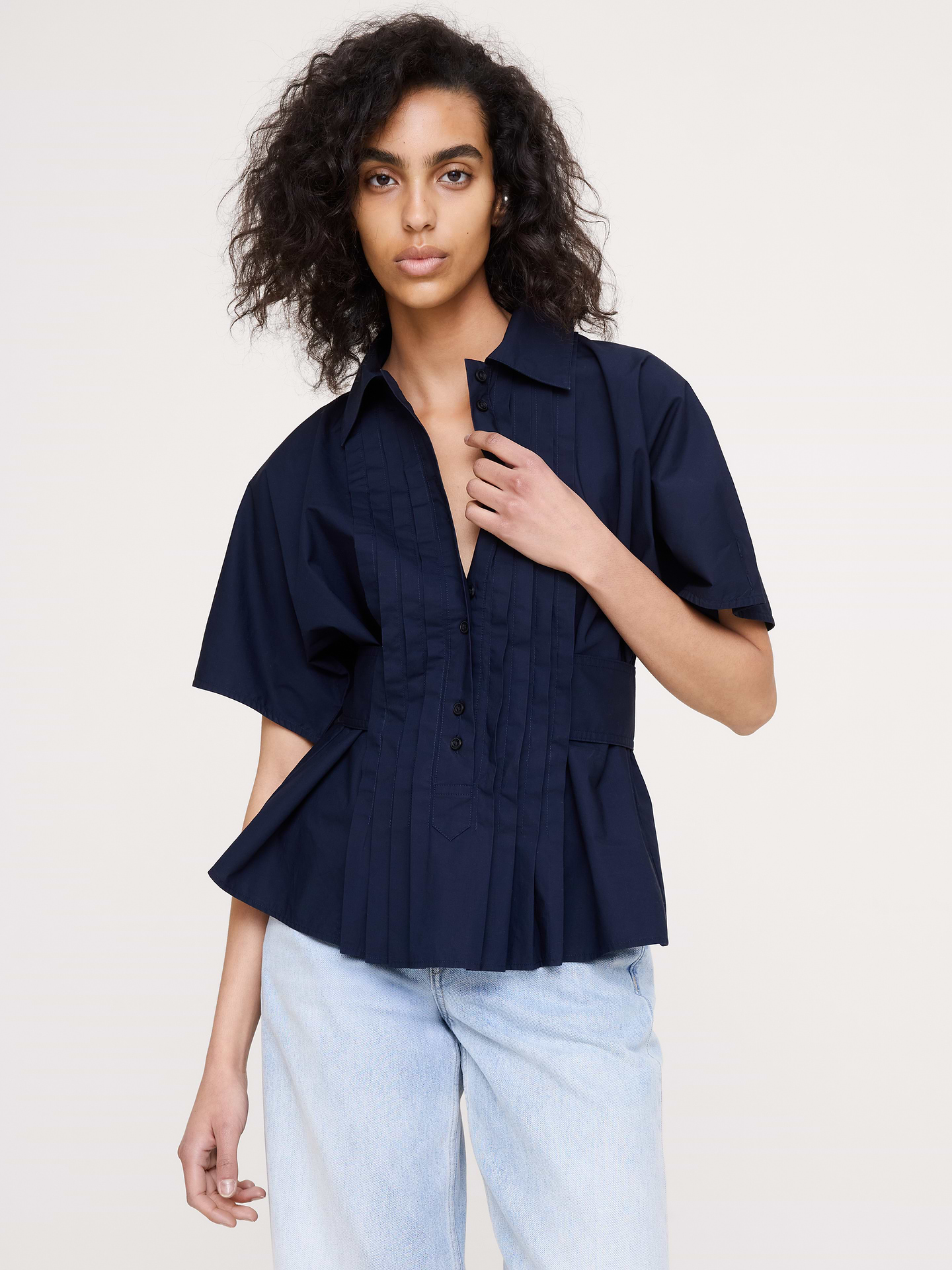 Image number 1 showing, Pleated Cotton Poplin Top