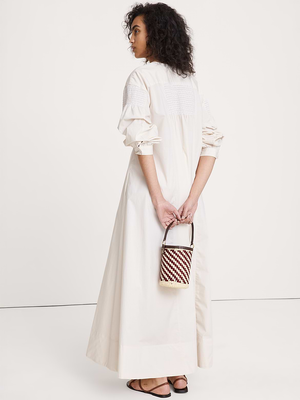 Smocked Cotton Poplin Maxi Dress