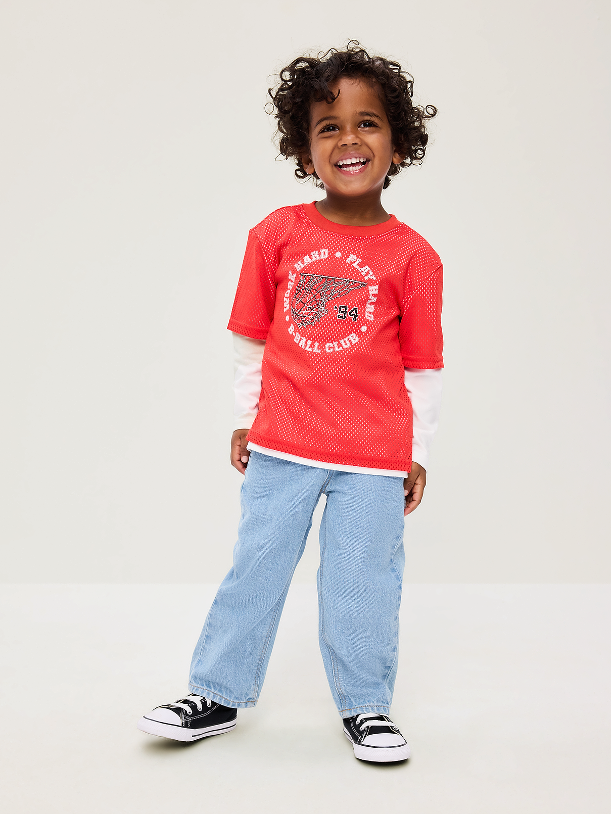 Image number 1 showing, Oversized 2-In-1 Mesh Long-Sleeve T-Shirt for Toddler Boys