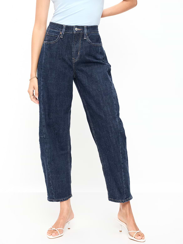 High-Waisted Baggy Barrel Ankle Jeans