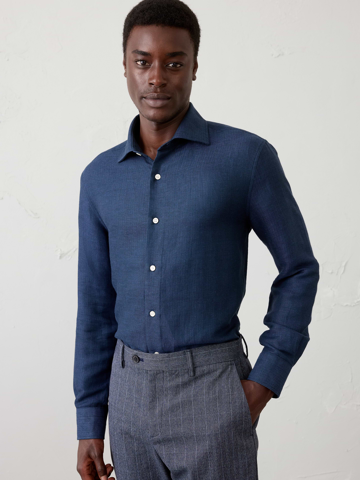 Image number 1 showing, Slim-Fit Linen-Blend Dress Shirt