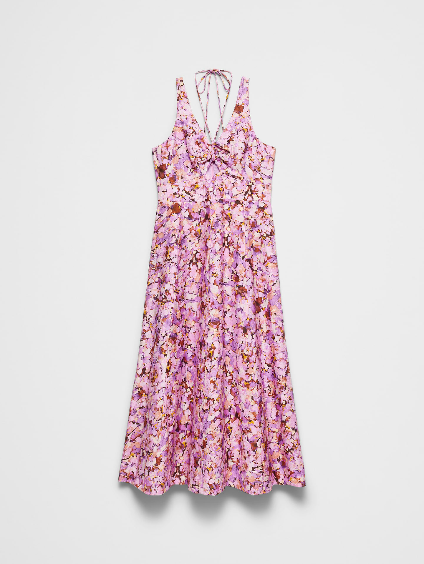 L'image numéro 4 présente Robe mi-longue nouée en mélange de lin à découpes