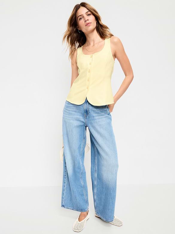 Sleeveless Button-Down Top