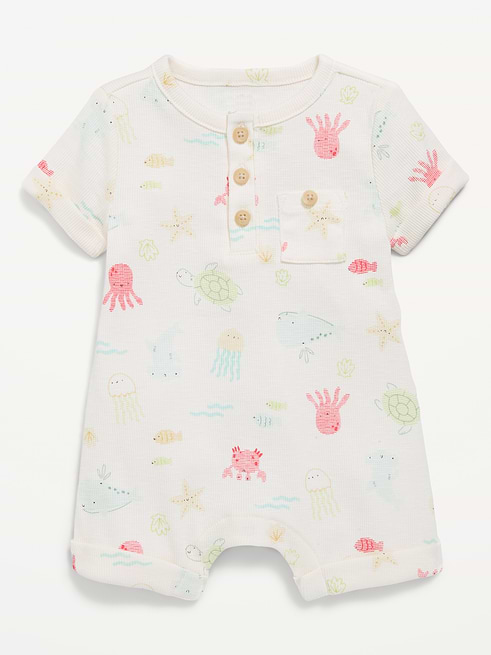 Printed Printed Ribbed Henley Pocket One-Piece Romper for Baby on clearance at Old Navy — 41% off
