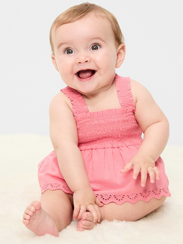 Printed Ruffled Smocked Romper for Baby