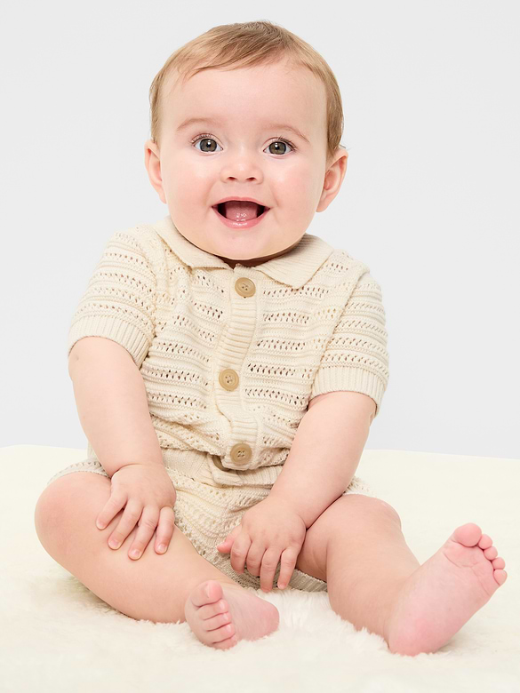 Crochet Sweater-Knit Shirt and Shorts Set for Baby