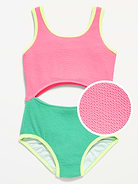 Image number 1 showing, Textured Cutout One-Piece Swimsuit for Girls