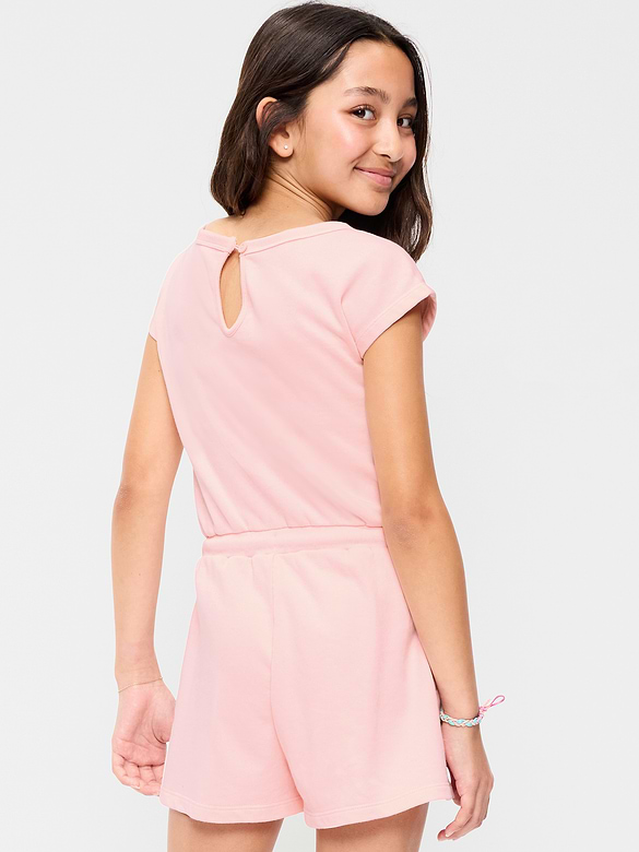 Short-Sleeve French Terry Utility Romper for Girls